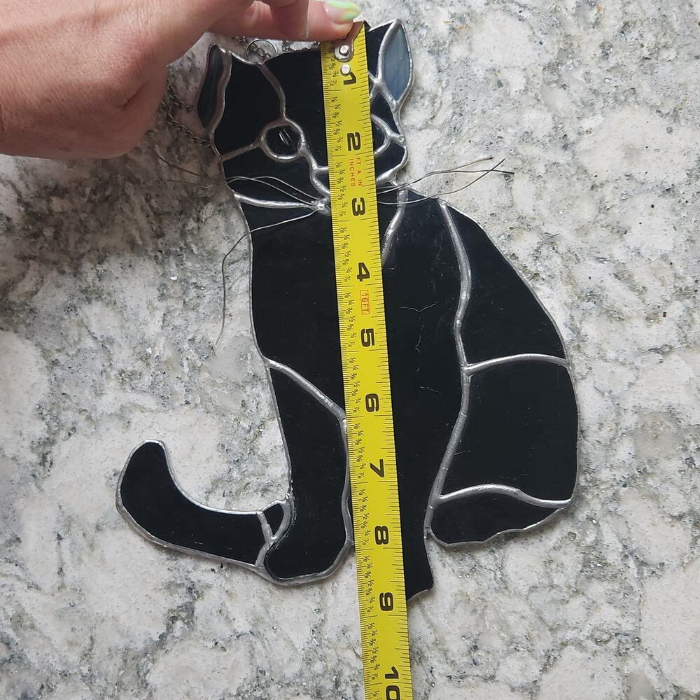 🐾 Vintage Burmese Black Cat Stained Glass Suncatcher – Green Eyes Artisan 1970s - Picture 9 of 10